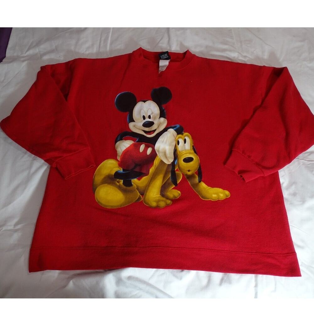 Vintage 90s Mickey Mouse & Pluto Unlimited Crewneck Sweatshirt L/XL Disney USA
